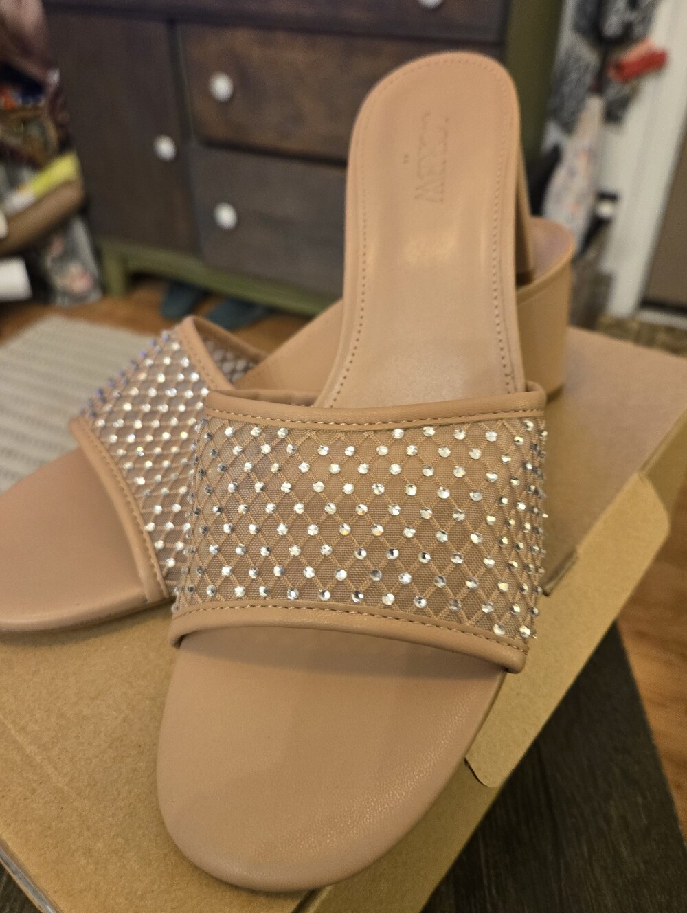 J. Crew Rhinestone mesh slide sandals